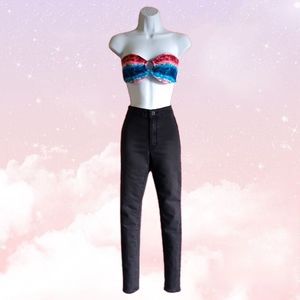 Xhilaration Red White Blue Tie Dye Style Strapless/Bandeau Swim Top